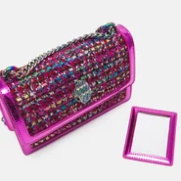 RARE HTF NWT Kurt Geiger Shoreditch Crossbody Bag Metallic Tweed Fuchsia Pink - Picture 2 of 16